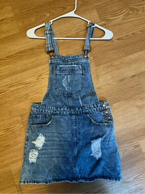 Distressed Denim Overall Skirt